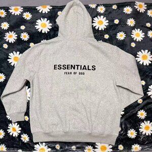Fear of God Essentials Light Grey Hooded Sweatshirt with Letter Print